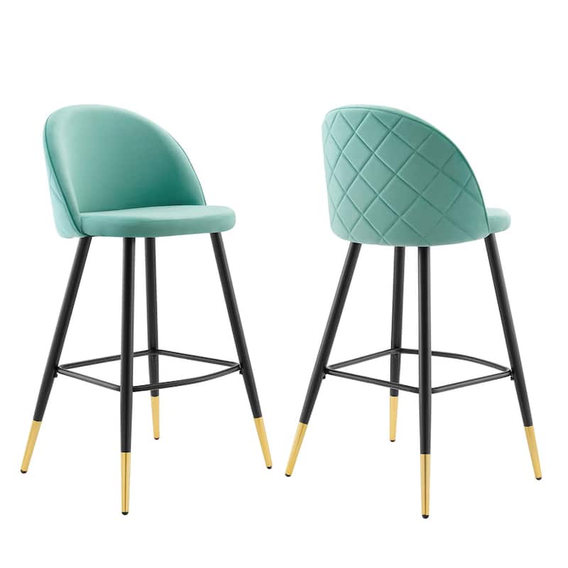 Modway Cordial Performance Velvet Dining Bar Stools in Mint, Set of 2 - Mint