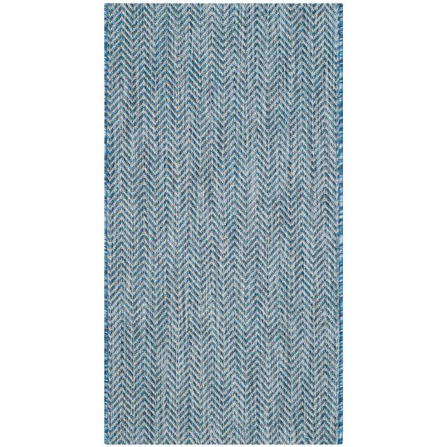 SAFAVIEH Courtyard Carolann Indoor/ Outdoor Waterproof Patio Backyard Rug - 2' x 5' - Navy/Grey