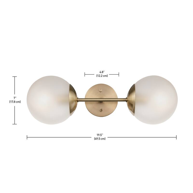 Celestia 2-Light Matte Brass Wall Sconce with Frosted Glass Shades - 19.5"