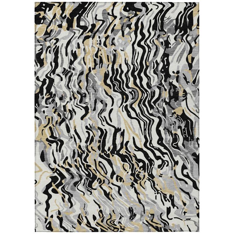 Machine Washable Indoor/ Outdoor Abstract Flow Chantille Rug