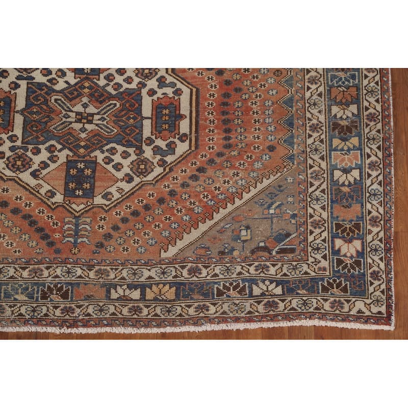 Traditional Bakhtiari Persian Vintage Rug Handmade Orange Wool Carpet - 6'10"x 9'11"