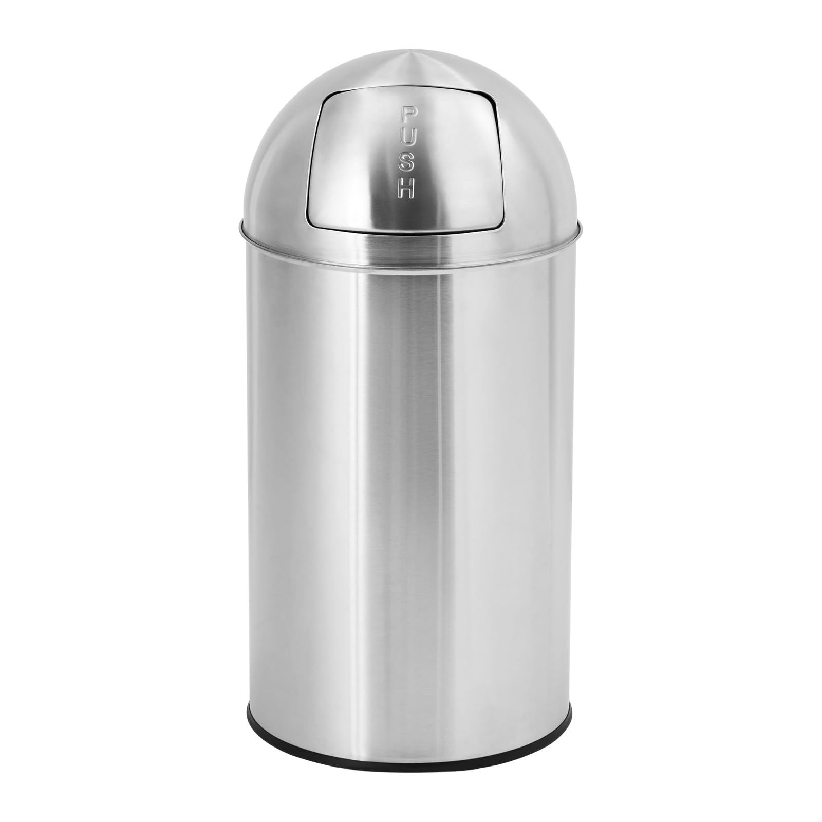 Stainless Steel Push Door Trash Can, Round Top Step-on Garbage Bin, Commercial Grade Brushed Stainless Steel Finish
