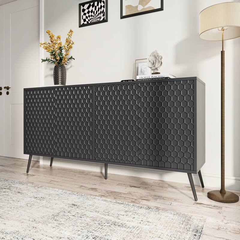 63" Modern Sideboard With 5 Stable Legs And 4 Adjustable Shelves,Buffet Cabinet