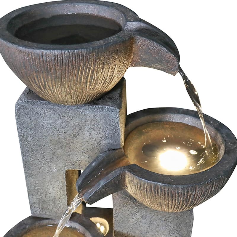 39-inch High 5-Tier Outdoor Water Fountain w/LED Lights for Patio Deck