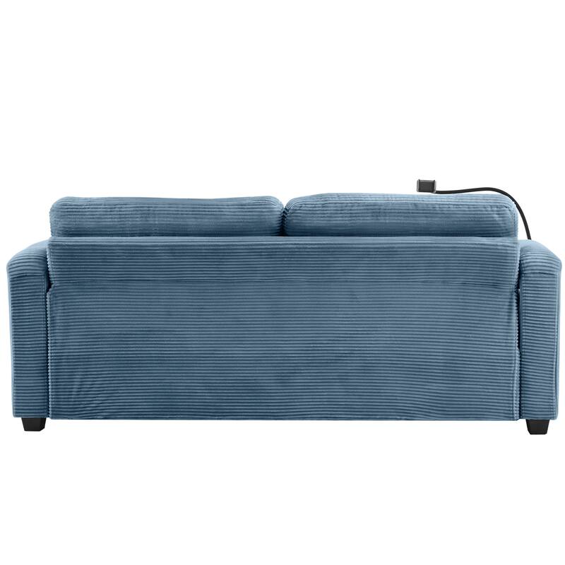 Roomfitters Corduroy Sleeper Sofa Loveseat with Full-Size Mattress, USB Ports, Cup Holders, Side Pockets