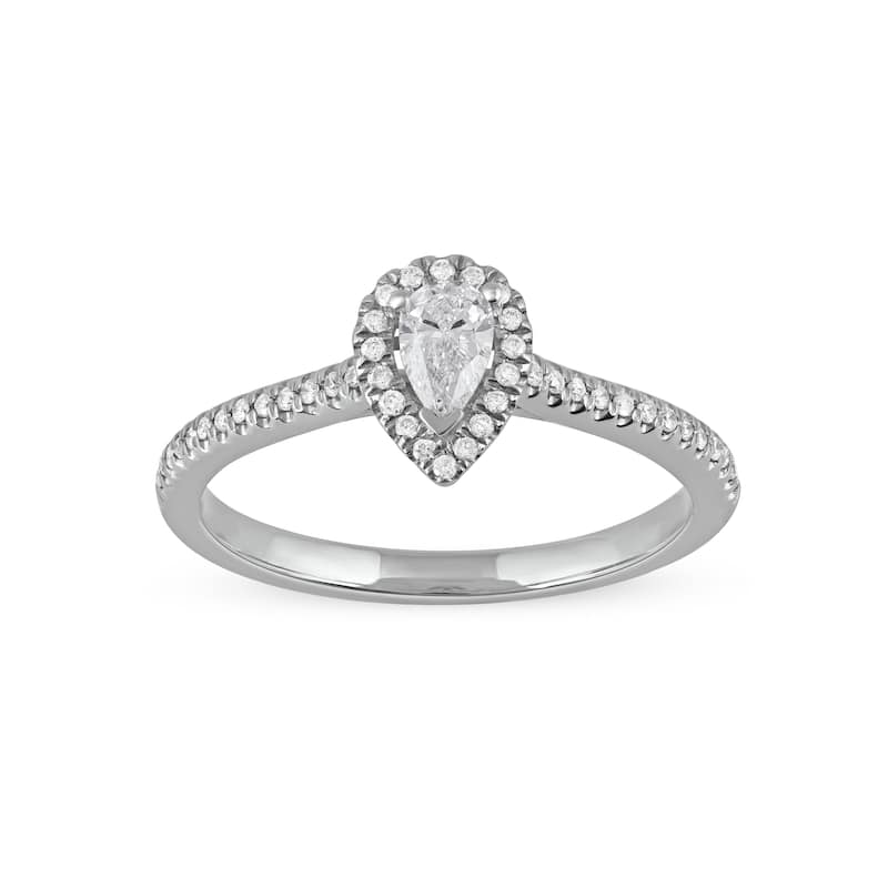 1/3ct TDW Pear Diamond Halo Engagement Ring in 10k Gold for Women - White - 6.5 - White