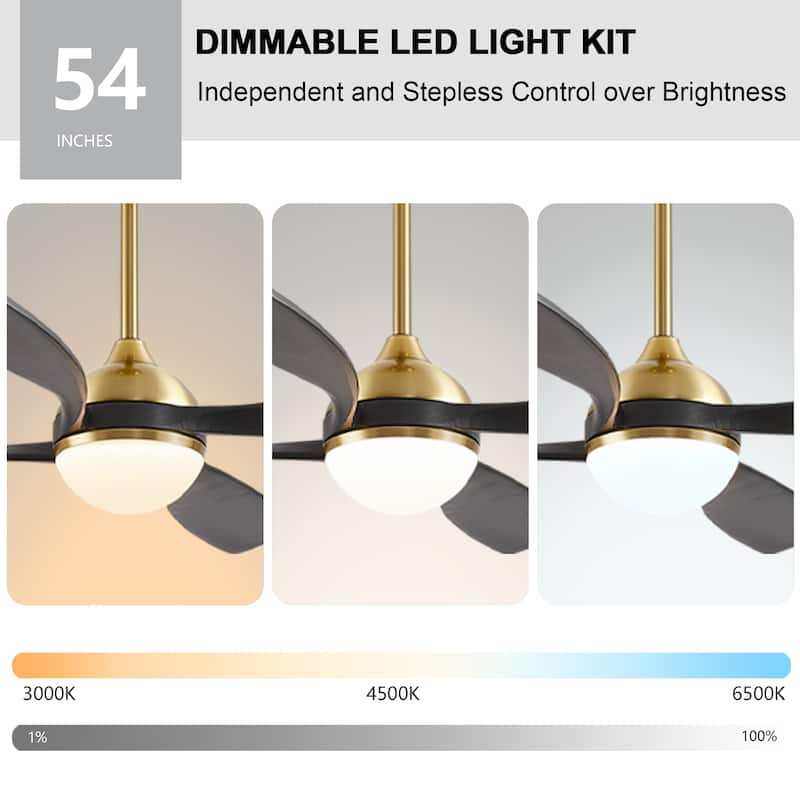 MLiAN 54 inch 4 Soild Wood Blades Smart LED Ceiling Fan with Remote - 54"