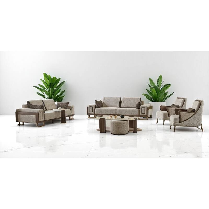 Neymi 6 Pieces Living Room Sets 2 Sofa 2 Chair 1 Coffe Table 1 End Table - Beige