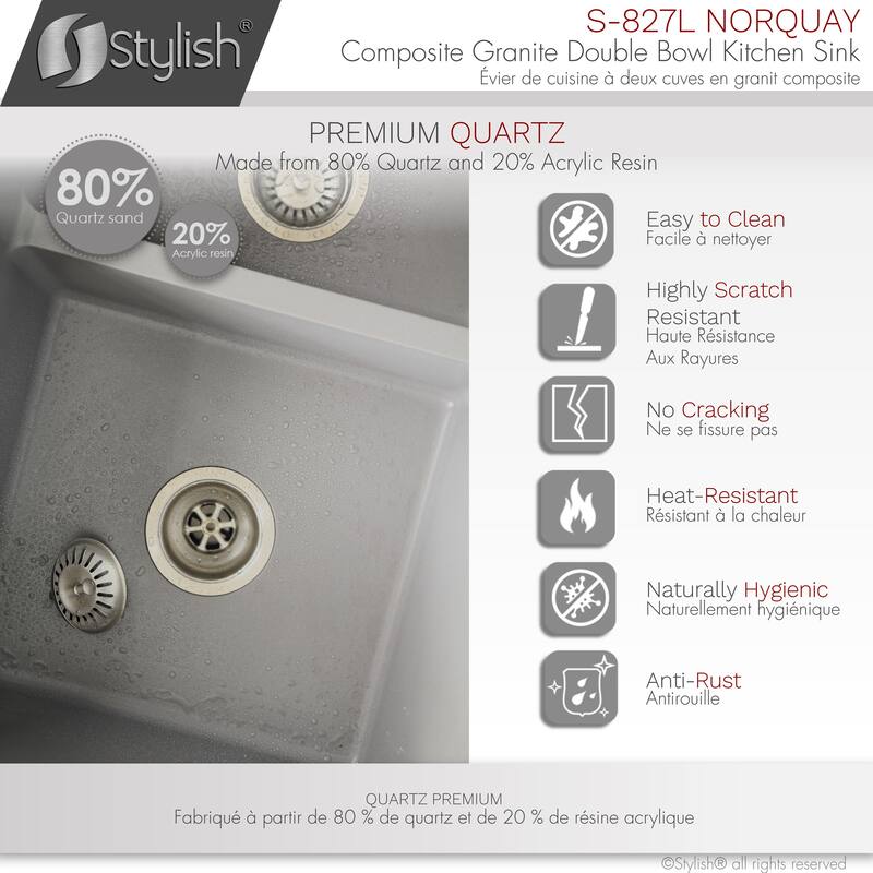 Dual mount 27" Composite Granite Double-Bowl Kitchen Sink S-827