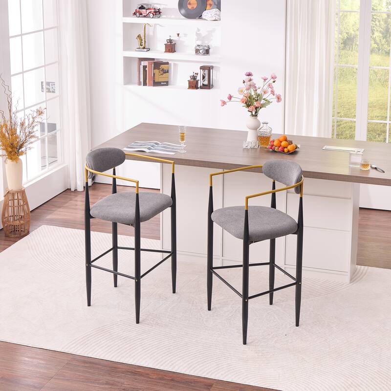 Modern Upholstered Bar Stool with Gold-Accented Armrests - 23" Seat Height,Ergonomic Design for Kitchen Island,2PCS/CTN
