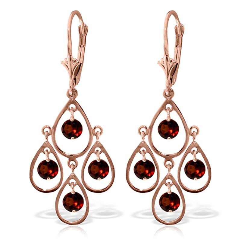 2.4 Carat 14K Solid Gold Garnet Drop Gemstone Chandelier Earrings - Rose