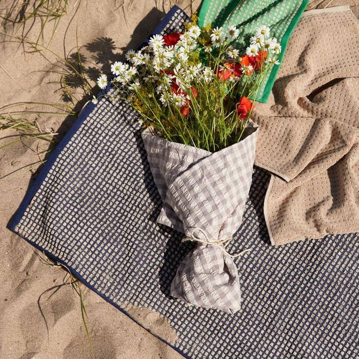 JUNA Check Towels, Dark Blue/Sand
