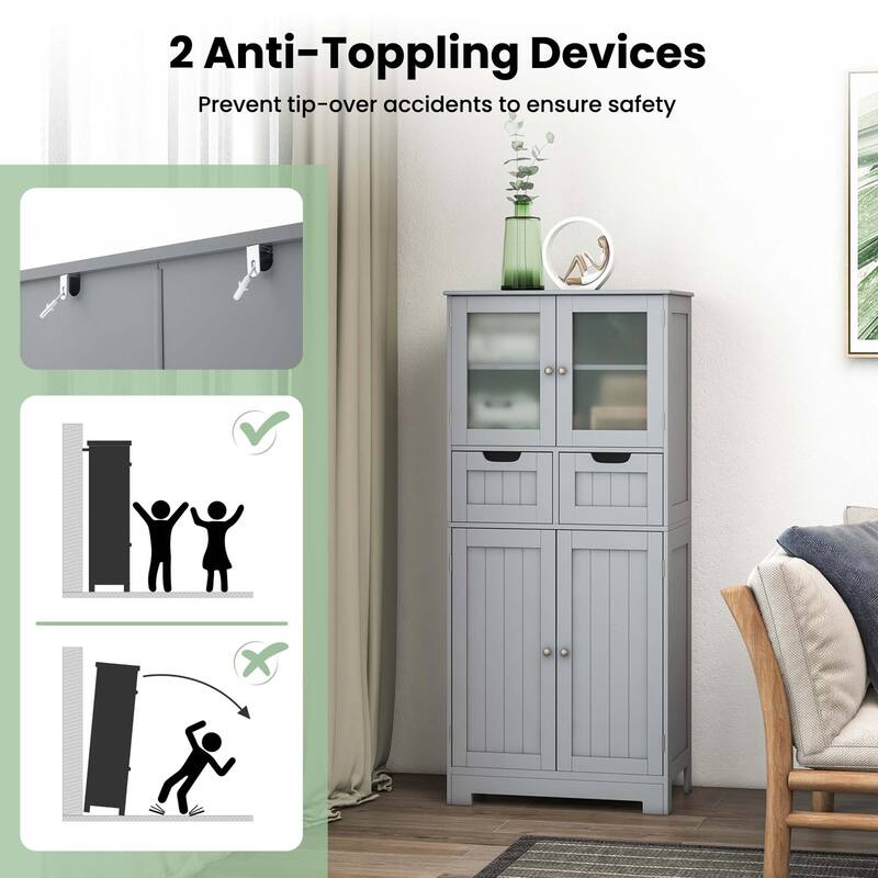 Costway Bathroom Floor Storage Cabinet Kitchen Cupboard with 2 Drawers