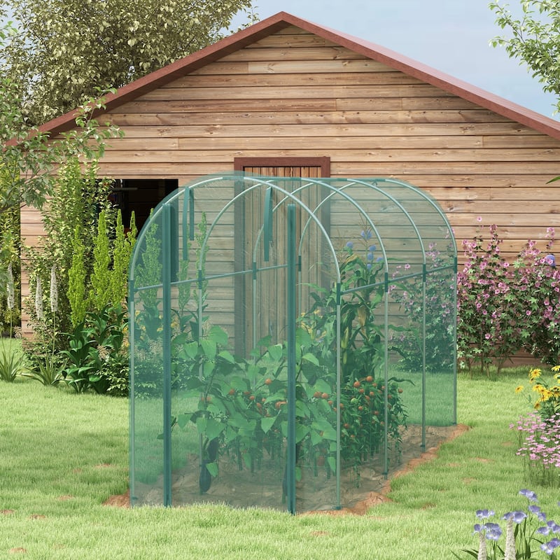 Outsunny 4' x 12' Crop Cage, Plant Protection Tent with Zippered Door and Galvanized Steel Frame, Fruit Cage Netting Cover