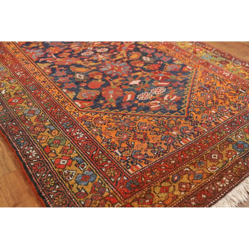 Hand Knotted Oriental 100% Wool Carpet Traditional Floral Navy Blue & Blues Malayer Runner Rug - 15' 8'' X 3' 7''