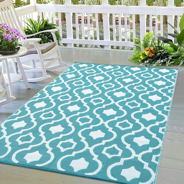 Gorurun ビーチムード モックネック Mサイズ グラデーション Waterproof Outdoor Rugs for Patio 6x9 ft, Morroccan Reversible
