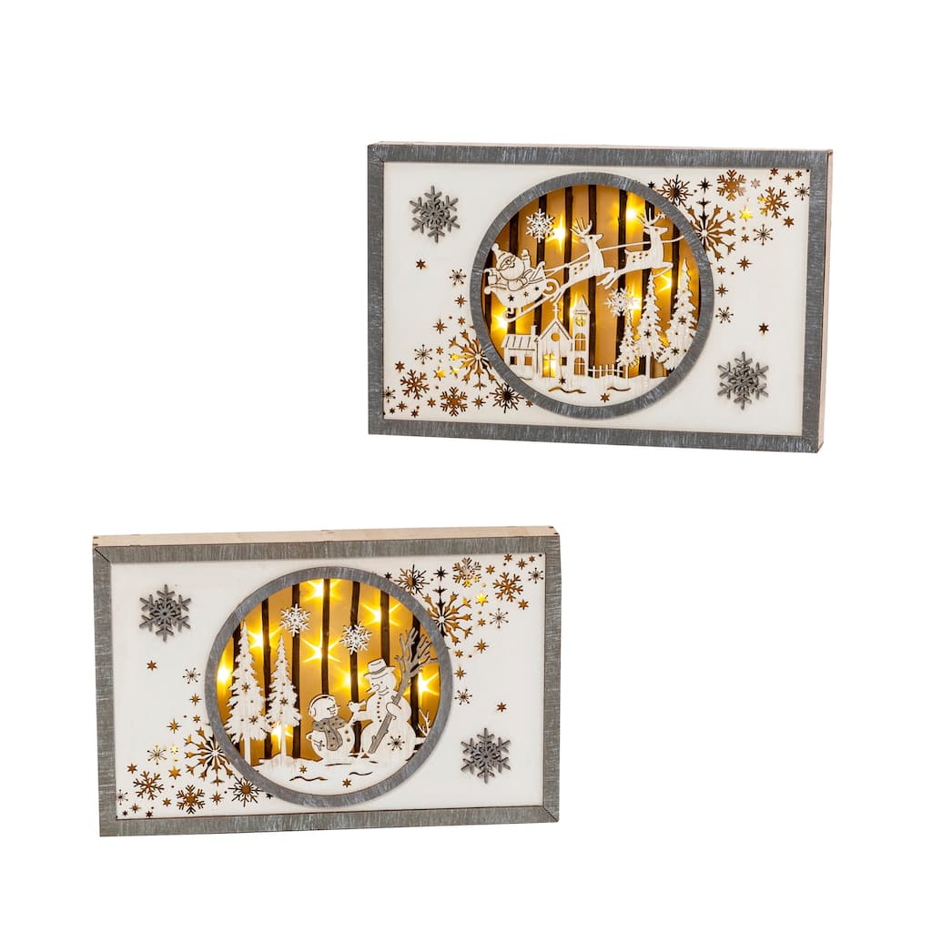 Set of 2 11 in Lighted Laser Cut Wood Holiday Scene Wall Décor