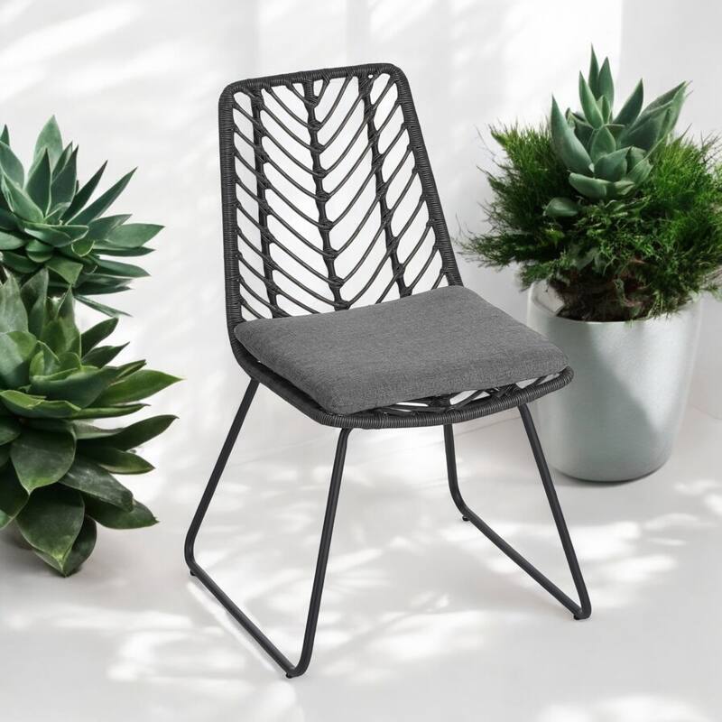 2-Piece Outdoor Dining Chair Set with Water-Resistant Cushions, Gray Rattan & Iron Frame