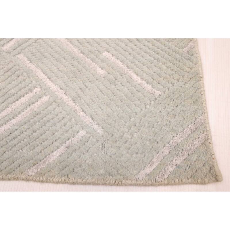 ECARPETGALLERY Hand Loomed Elysian Light Green Viscose, Wool Rug - 8'1 x 10'0