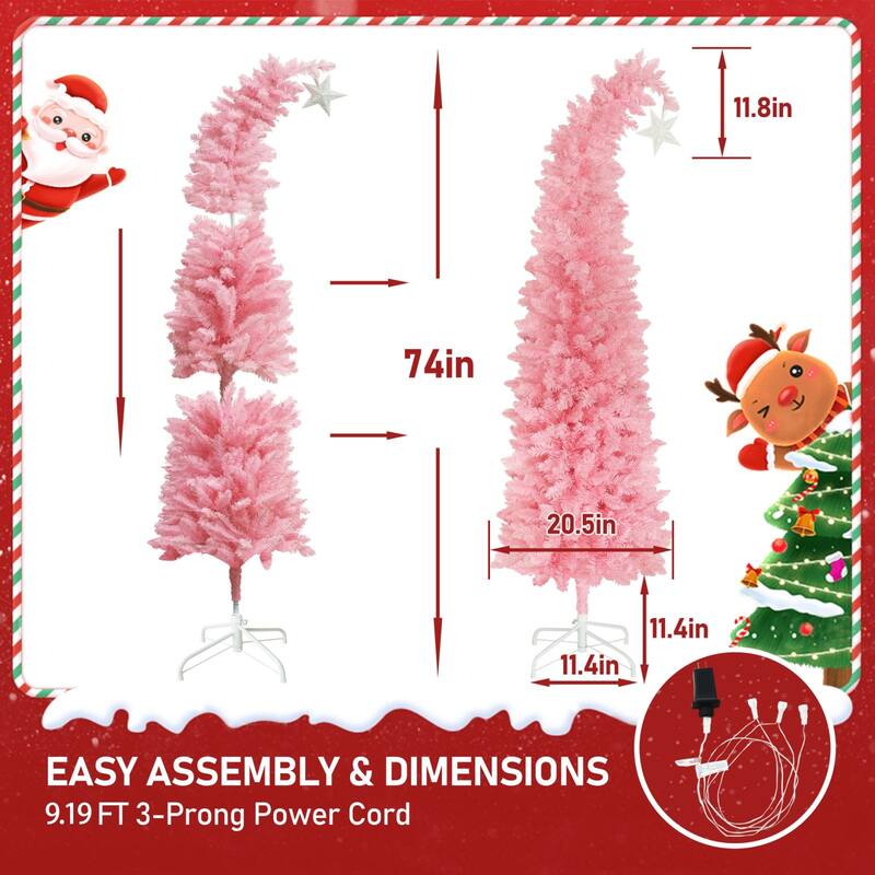 VEIKOUS 6ft Pre-Lit Artificial Christmas Tree with Adjustable Curved or Straight Top - N/A