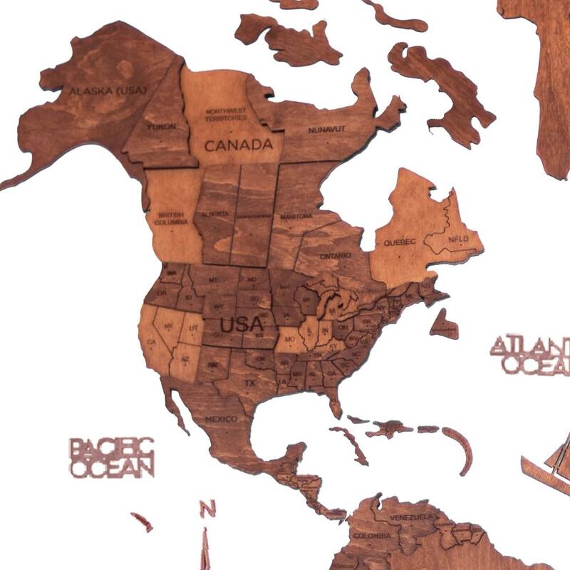 HomeRoots 47" X 79" Brown and Tan Wood World Map Hanging Dimensional Sculpture