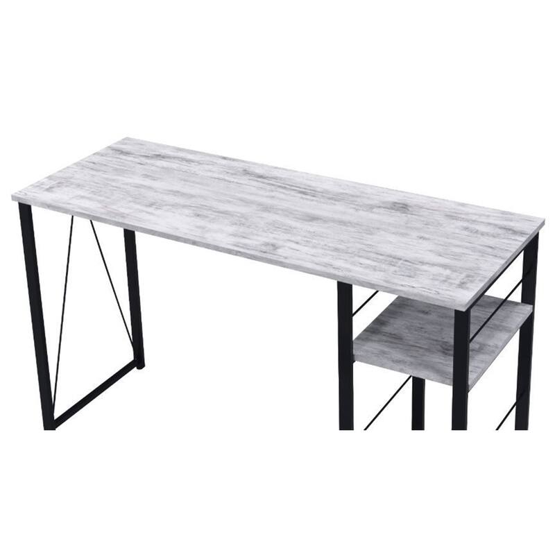 Rectangular Writing Desk with 2 Tier Shelf, Antique White and Black