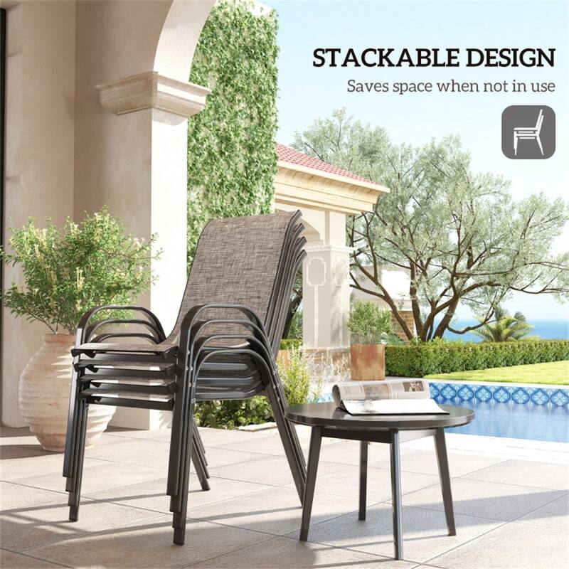 Black Steel Outdoor Dining Chairs Set of 4 with Mesh and Stackable Design - 21.3" W x 28" D x 36.6" H