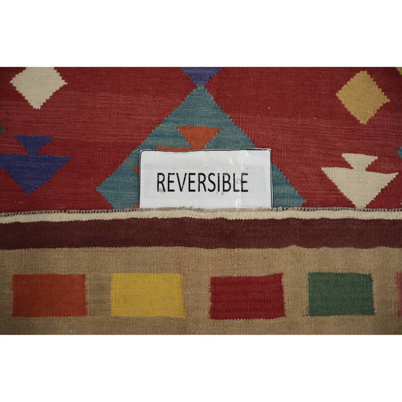 Hand Woven Oriental 100% Wool Carpet Southwestern Tribal Red Kilim Area Rug - 9' 10'' X 8' 3''
