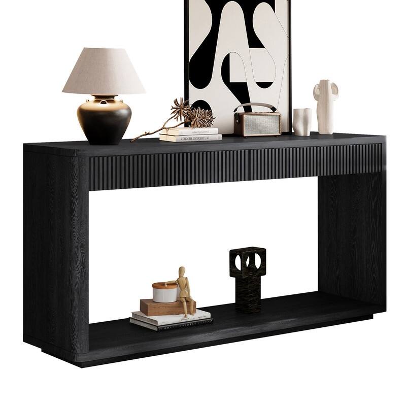 Modern 60-Inch Fluted Console Table with 2 Drawers for Living Room and Hallway Furniture Storage