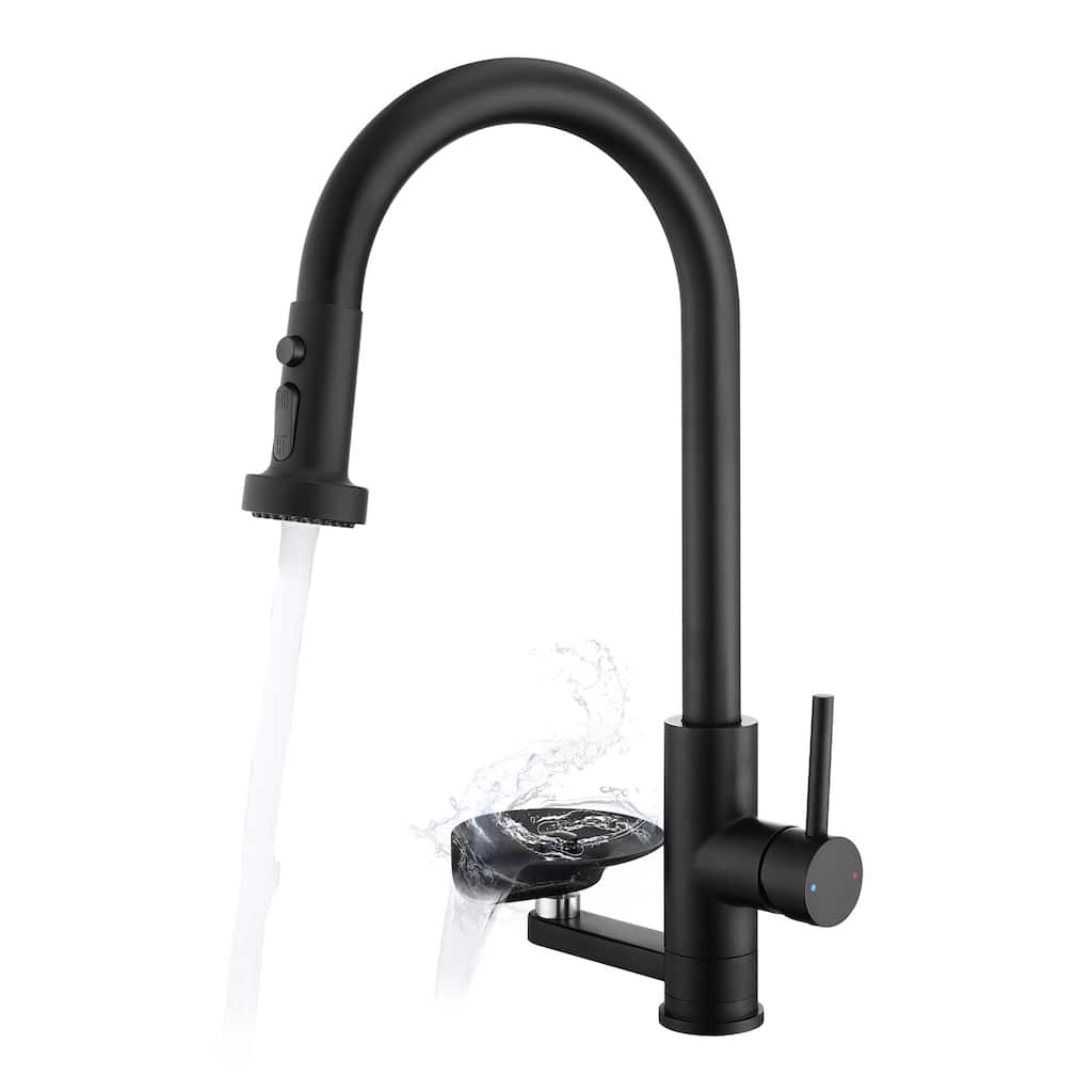 Modern 3-in-1 High-Arc Pull-Down Sprayer Kitchen Faucet with 3 Function Spray Mode & Press-Type Glass Rinser