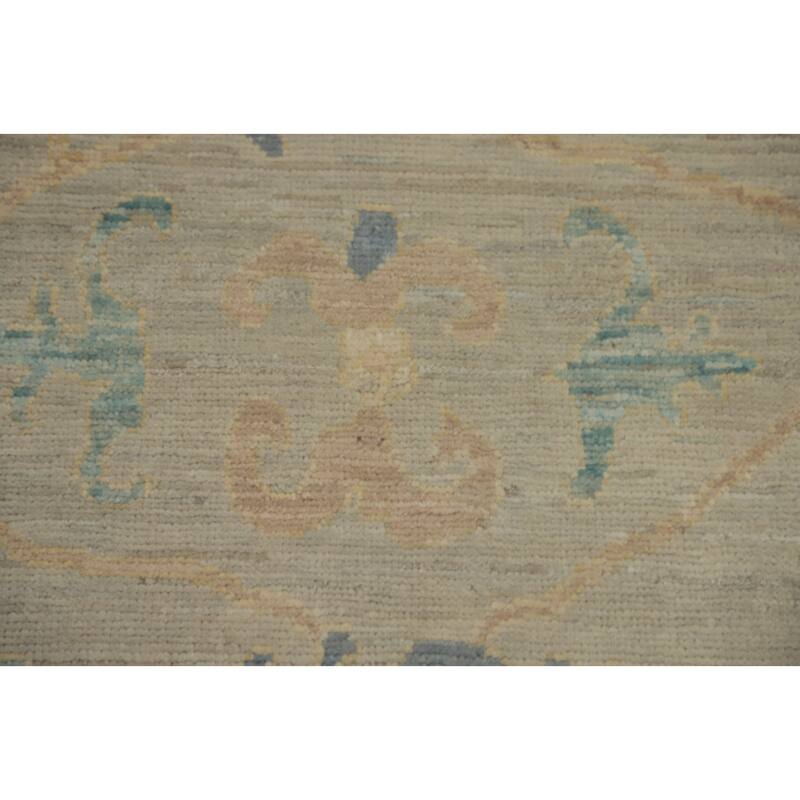 Vegetable Dye Wool Oushak Turkish Area Rug, Floral Geometric Carpet - 12' 5'' X 9' 3''