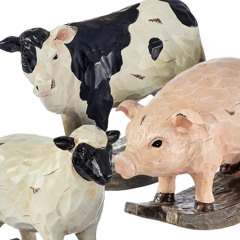 6" Resin Farm Pig, Sheep, and Cow Rocker Set of 3