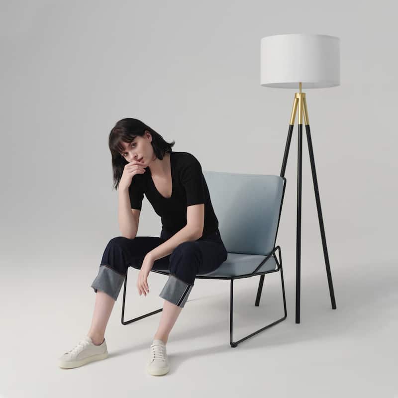 Brightech Levi 61 in. Antique Brass Mid-Century Modern LED Super Bright Floor Lamp with White Fabric Drum Shade