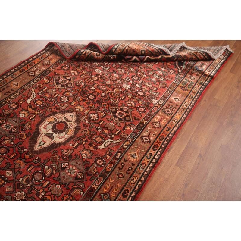 Hand Knotted Oriental 100% Wool Carpet Traditional Medallion Red Hamedan Runner Rug - 9' 3'' X 3' 10''