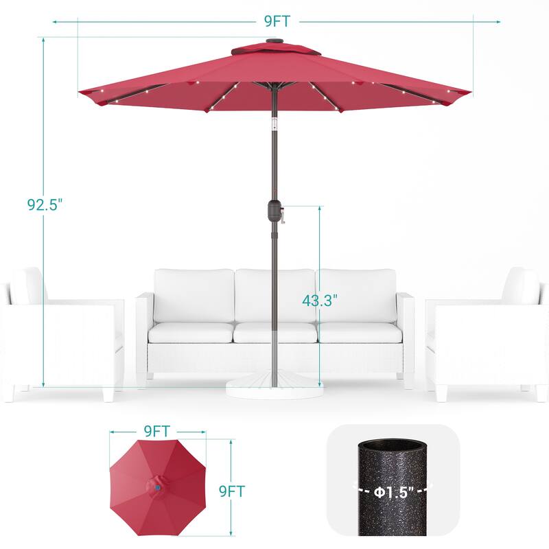 BONOSUKI LED Patio 9Ft Market Umbrella,Outside Deck Table Umbrella