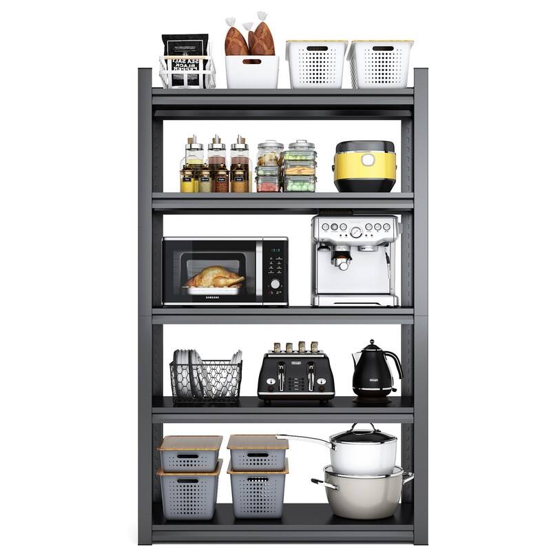 4/5 Tier Adjustable Metal Storage Shelves Bookcase, Black/Natural, 48"/63"H