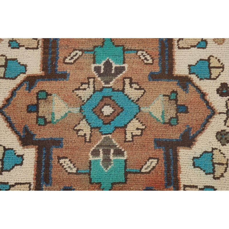 Hamedan Persian Vintage Runner Rug Hand-Knotted Wool Carpet - 3'7"x 10'9"