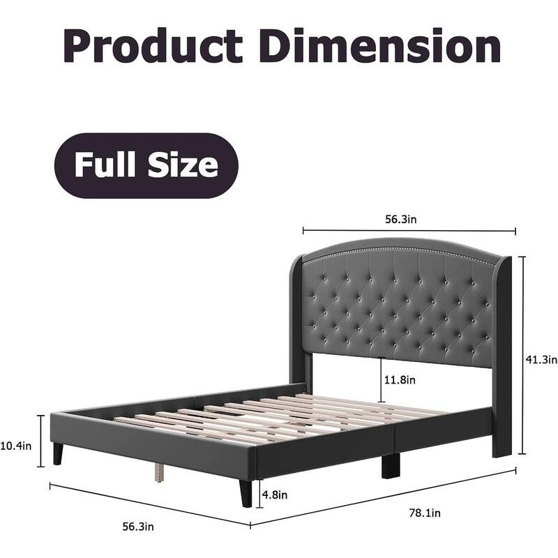 Platform Bed Frame Full with Upholstered Wingback Headboard
