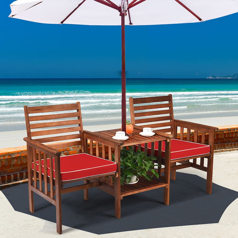 Acacia Wood Loveseat 3-Piece Table Chairs Set Patio Conversation Set