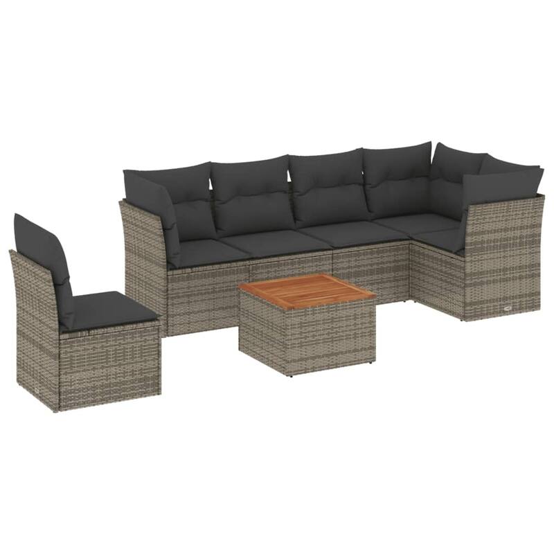 vidaXL Patio Sofa Set with Cushions Outdoor Furniture 7 Piece Poly Rattan - 21.7 x 21.7 x 14.6