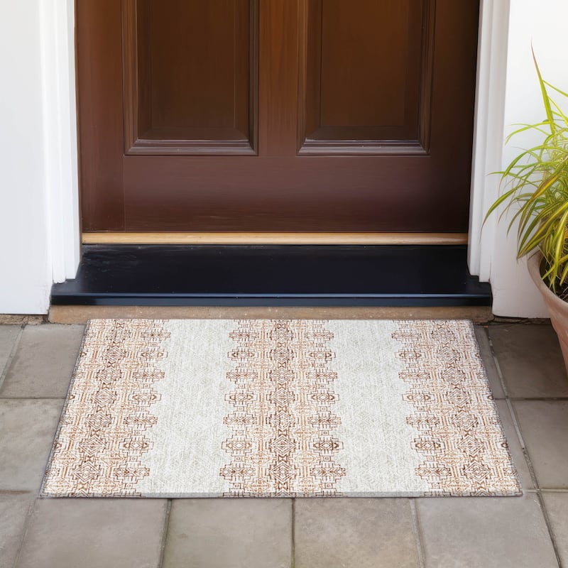 Machine Washable Indoor/ Outdoor Moroccan Boho Chantille Rug - Paprika - 1'8" x 2'6"