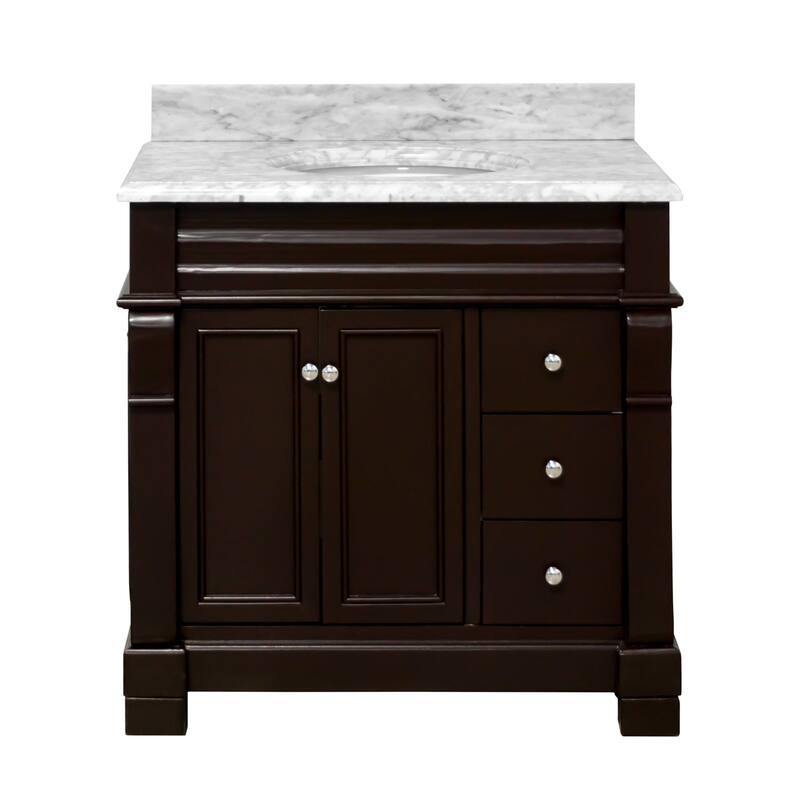 KitchenBathCollection Westminster 36" Bathroom Vanity with Carrara Marble Top