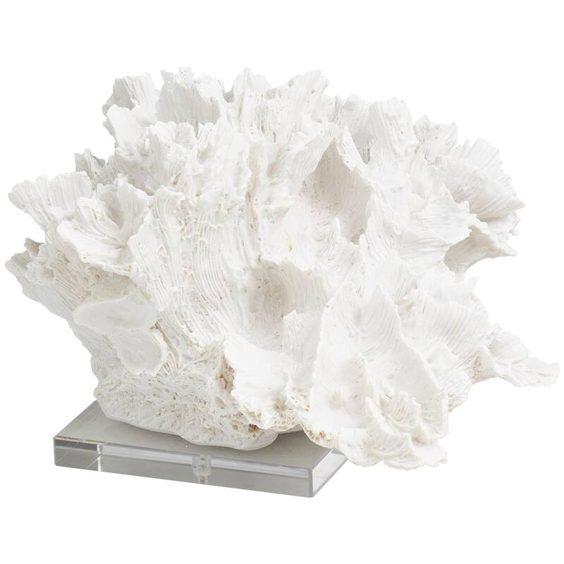 White Polystone Textured Coral Decorative Sculpture with Clear Acrylic Base