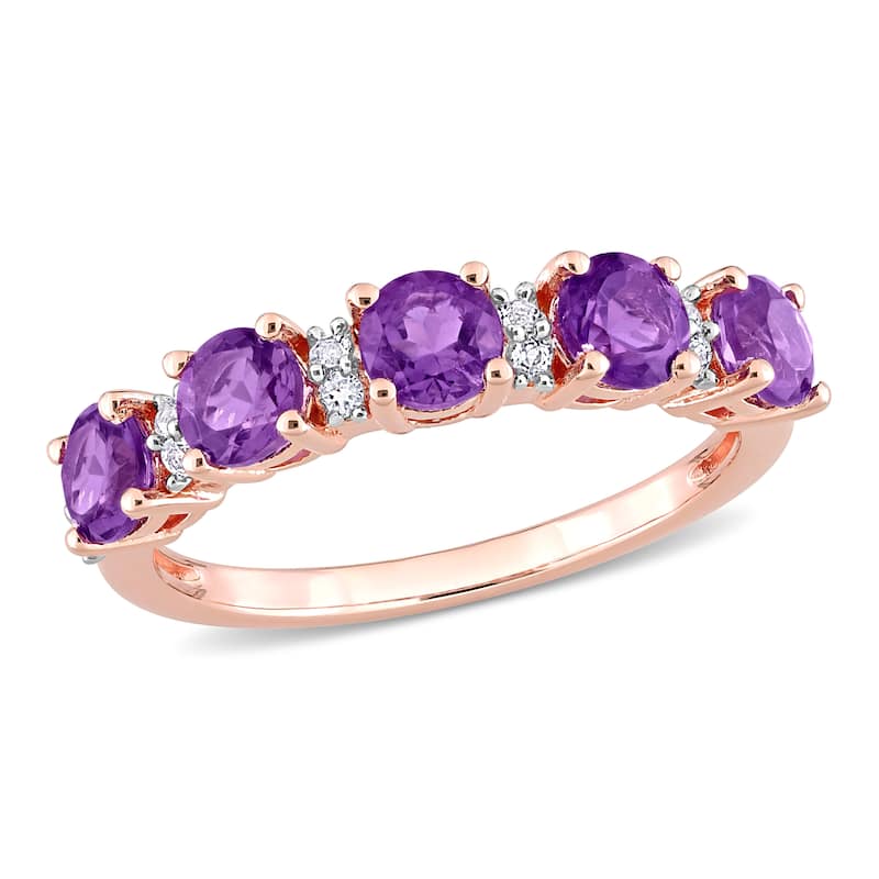 Miadora Rose Plated Sterling Silver Amethyst and White Topaz Stackable Eternity Wedding Band Ring