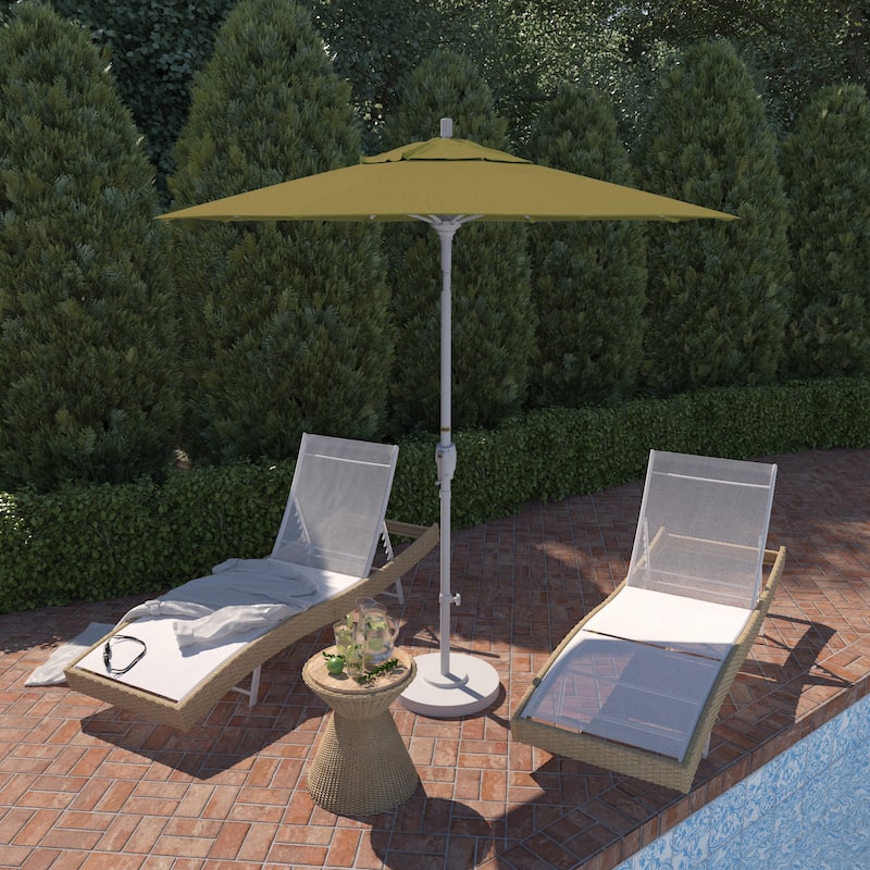 California Umbrella 7.5' Round Crank Lift Push Button Tilt White Aluminum Patio Umbrella Sunbrella - Macaw