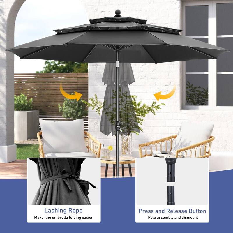 Autlaycil 10FT 3-tier Tilting Patio Umbrella With Base