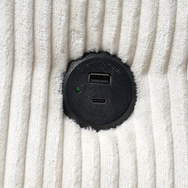 Roomfitters Oversized Chaise Lounge Chair with Storage Ottoman and Built-in USB Charging Port, Corduroy Sleeper Couch