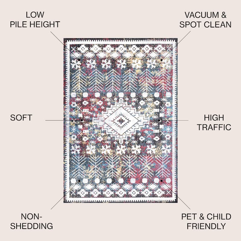 JONATHAN Y Palmette Distressed Kilim Area Rug