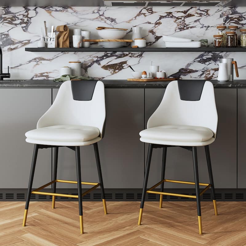 Full Back Upholstered Counter Stool With Metal Frame (Set of 2) - White