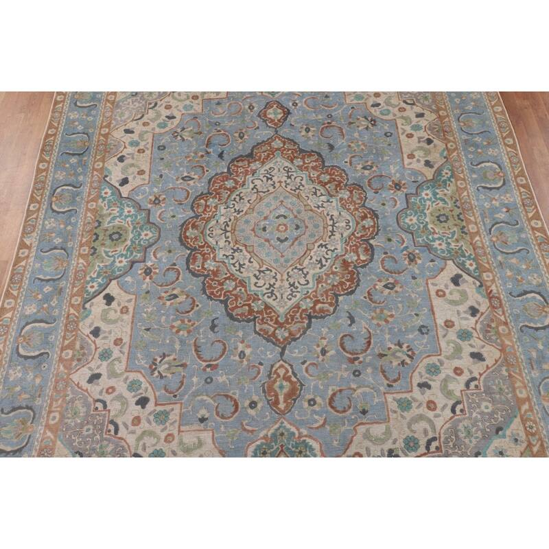 Over-Dyed Distressed Mashad Persian Vintage Wool Carpet - 9'8" x 12'7"